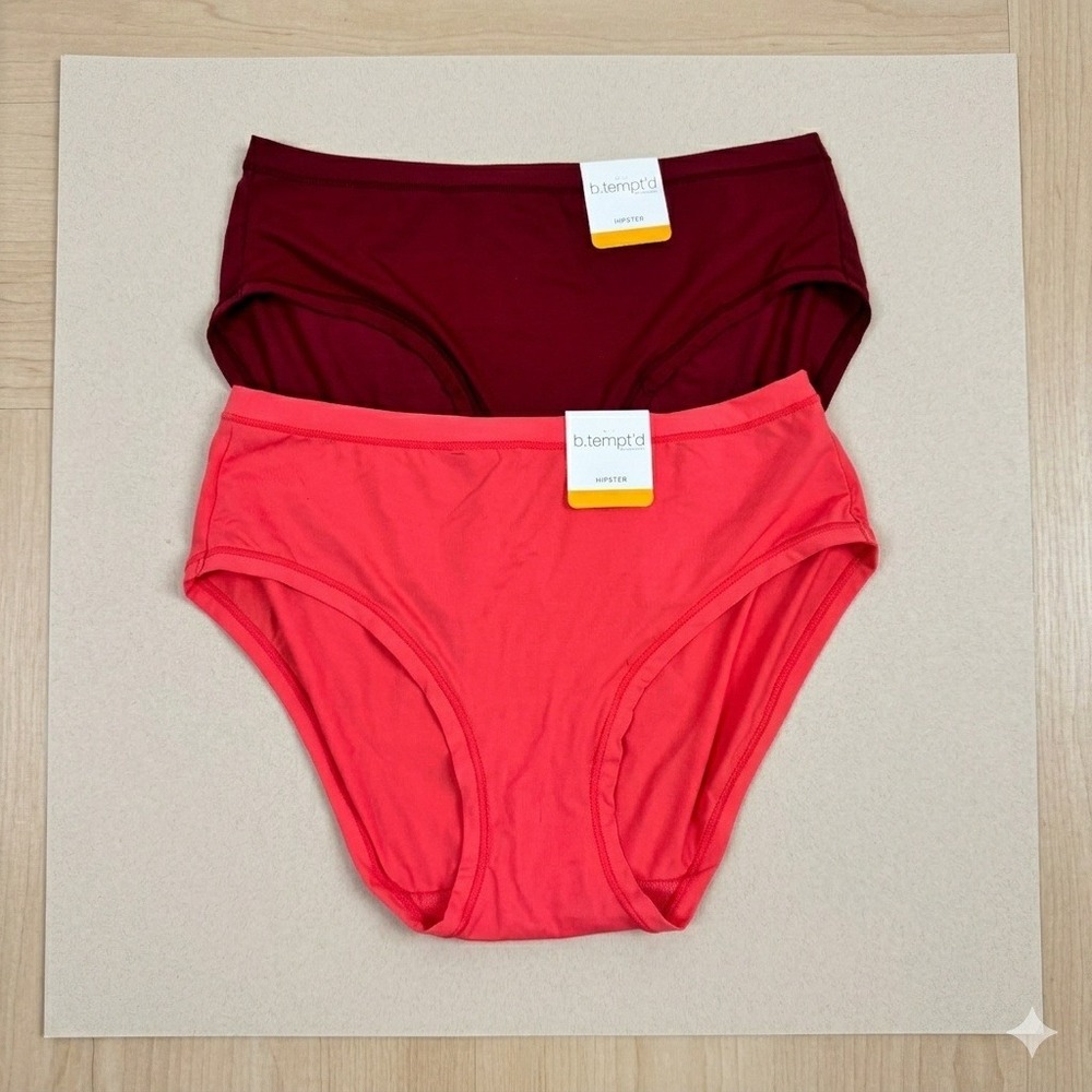 B.tempt'd by Wacoal Hipster Panties 2 Pack Burgundy Coral Size Small 974289